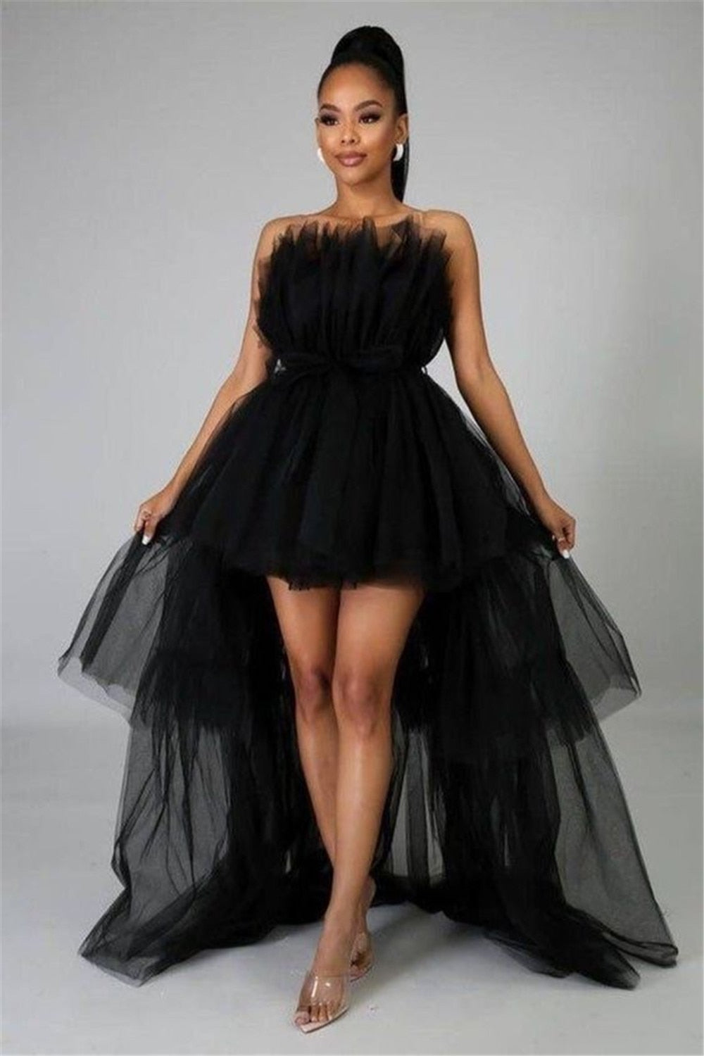 Abito tulle donna con coda Black Insane Dress