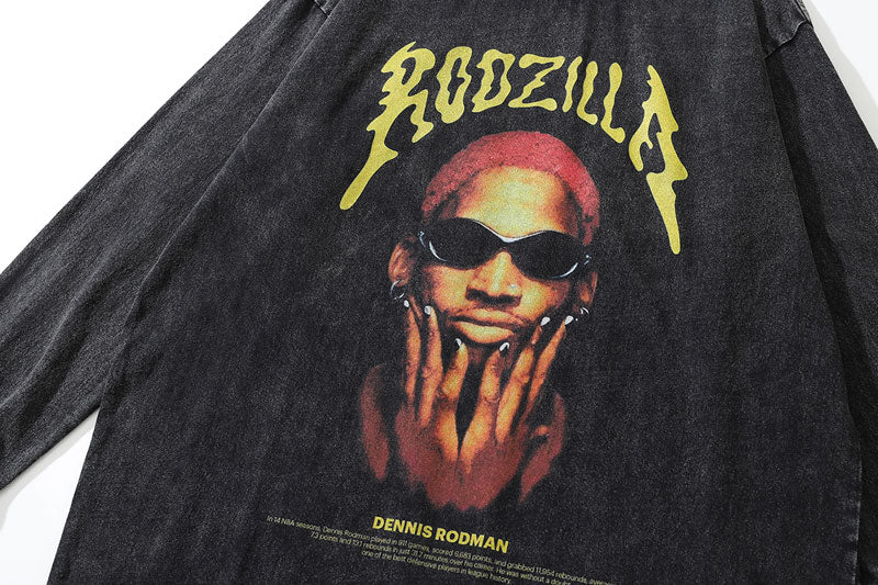 T-Shirts Hip Hop Rodman Print Long Sleeve Distressed uomo Insane Dress