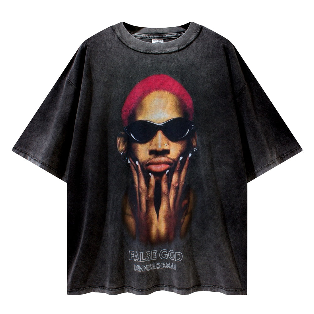 T Shirt vintage Hip Hop Streetwear uomo Rodman Black Insane Dress