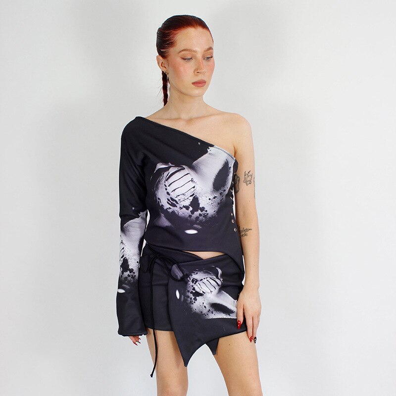 Completo donna due pezzi 2000s monospalla printed Insane Dress