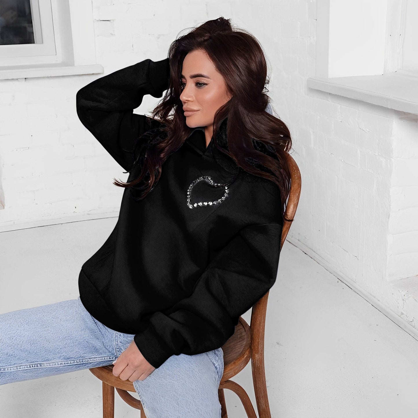 Diamonds Splicing Sweet Love Oversized Hooded Sweatshirt Insane Dress