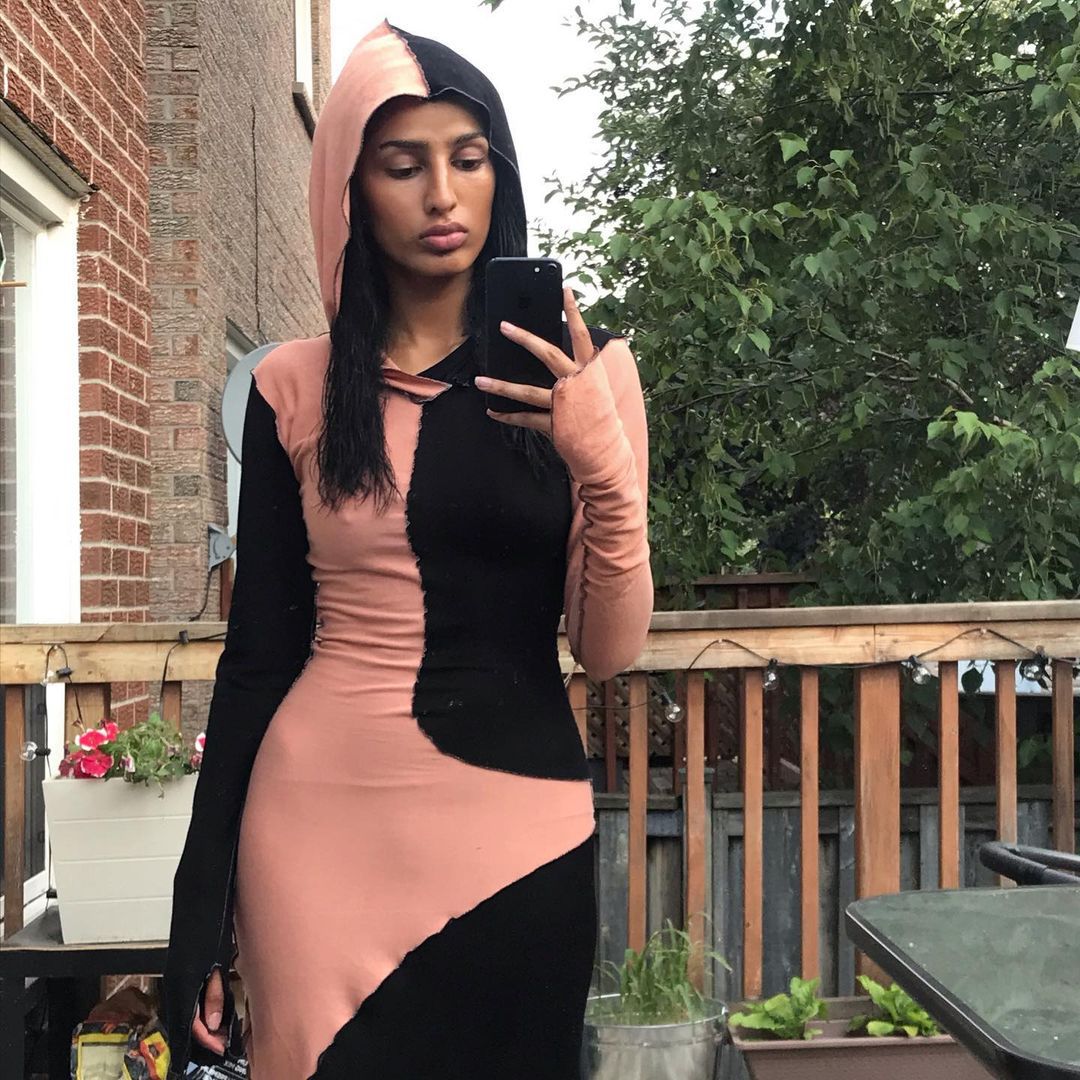 Long Sleeve Hooded Skinny Maxi Dress CN Pink 1 Insane Dress