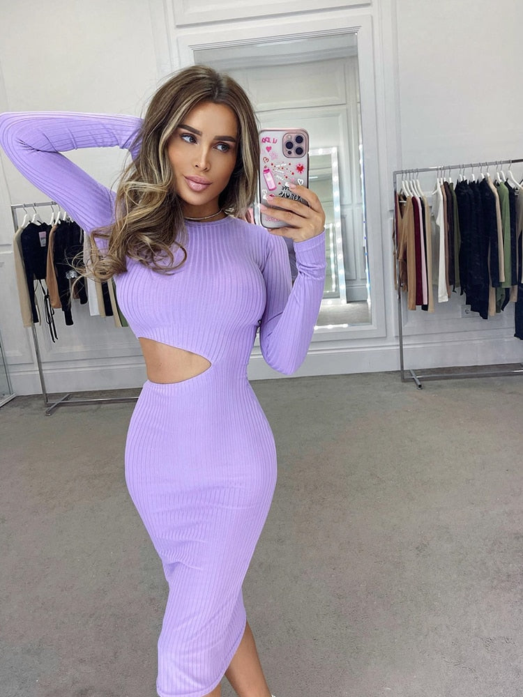 Bandage Dress Hollow Out Purple Insane Dress