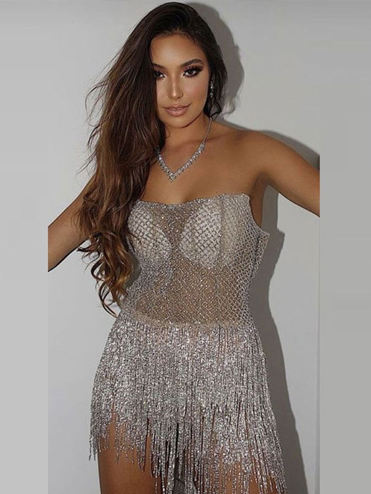 Sequin Tassel Irregular Mini Dress Insane Dress