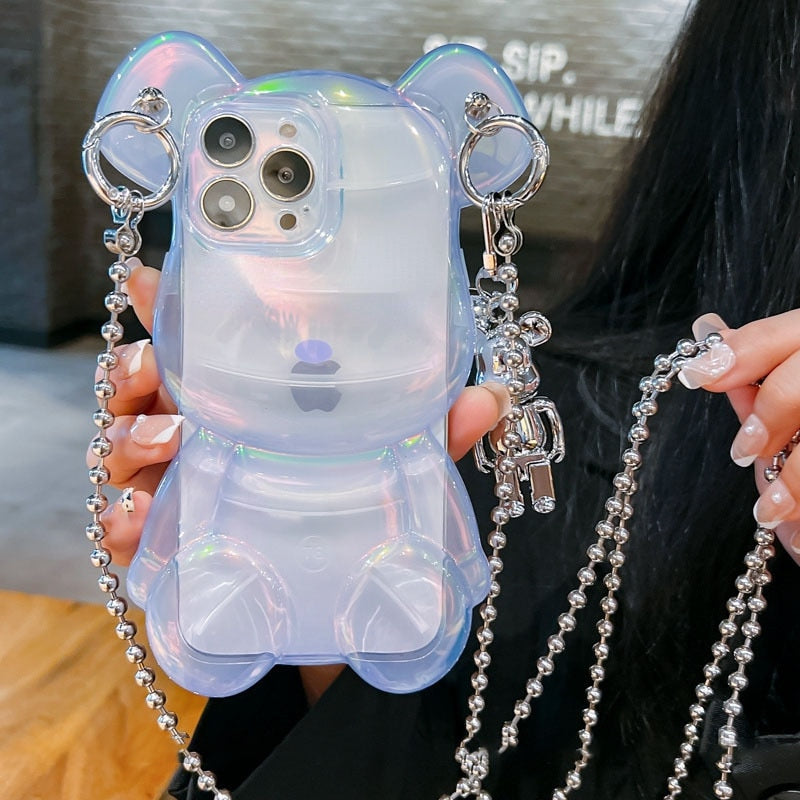 Teddy bear Luxury Electroplated iphone case Clear Blue Bear Insane Dress