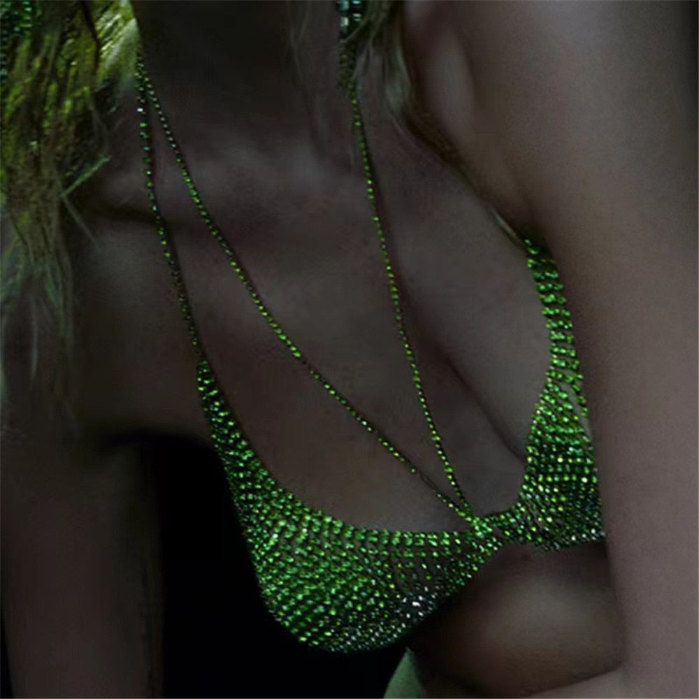 Top bra metal strass verde donna MUST HAVE