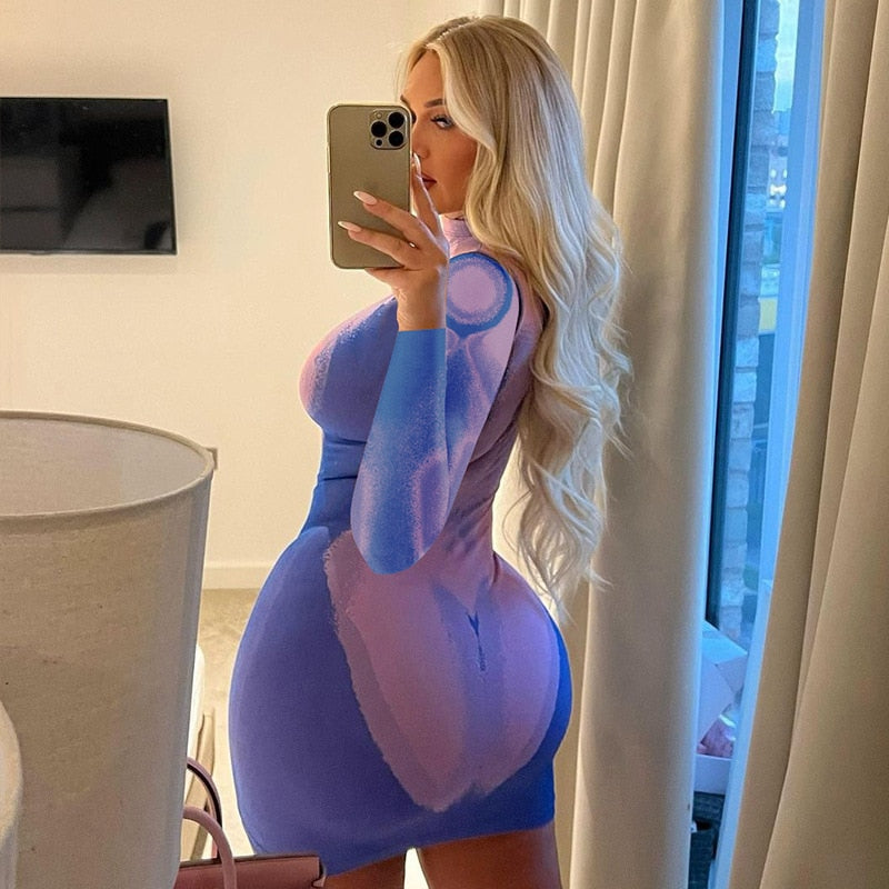 Long Sleeve 3D Printed Bodycon Mini Dress Insane Dress