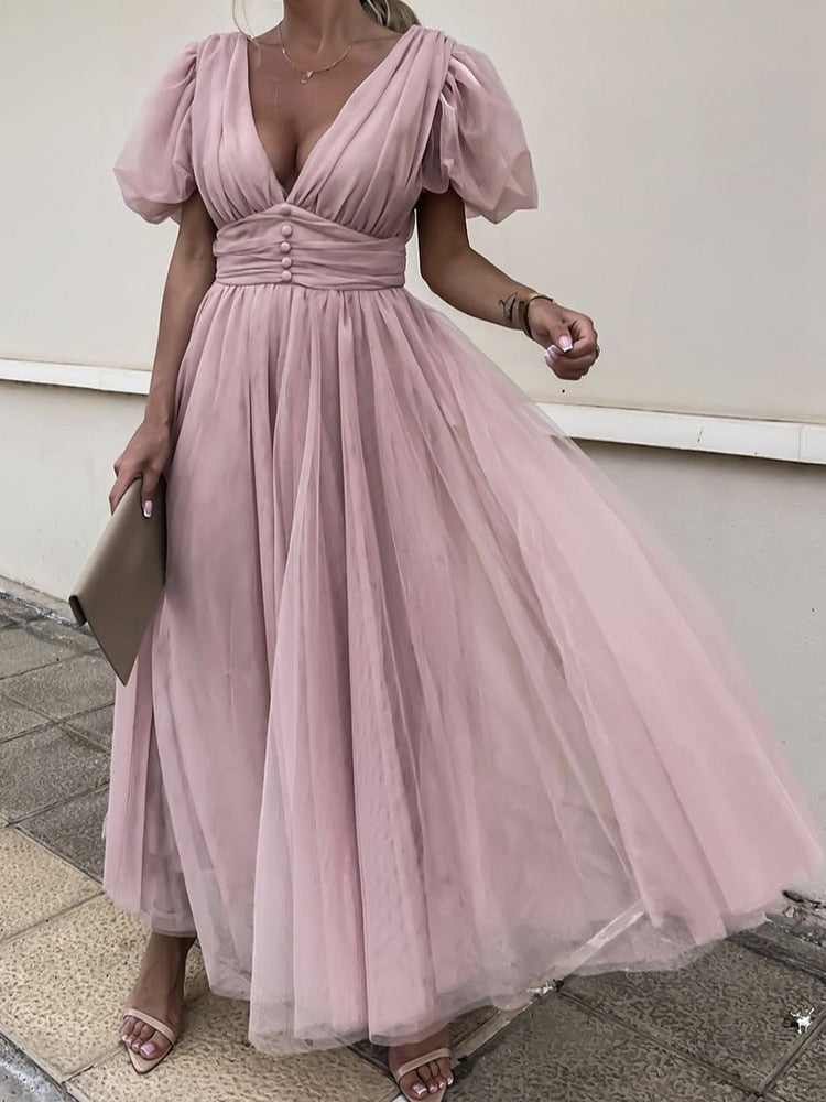 Abito Flaminia lungo elegante donna scollato 02 Pink Insane Dress