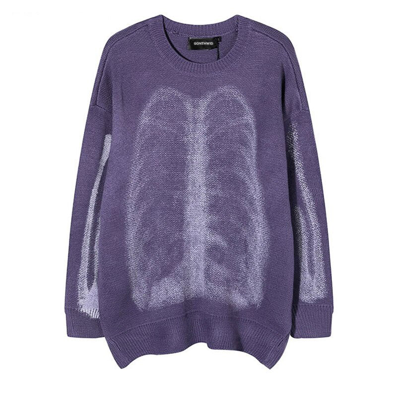 Maglia Skeleton Print oversize uomo Purple Insane Dress