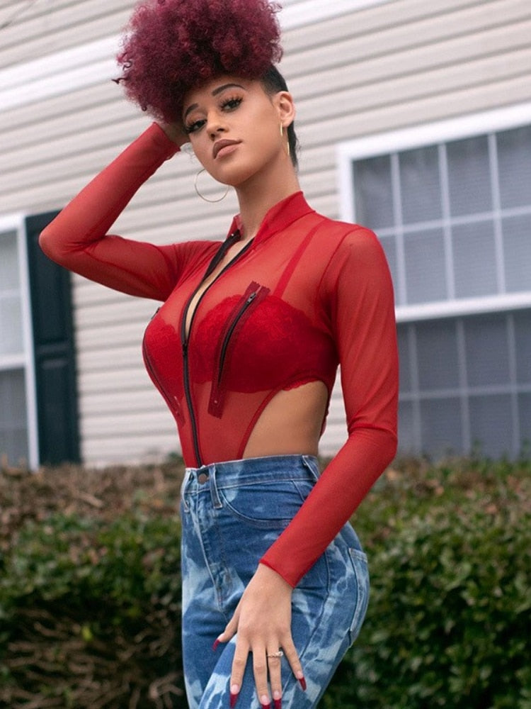 Bodysuits Tops Red Mesh High Waist Insane Dress