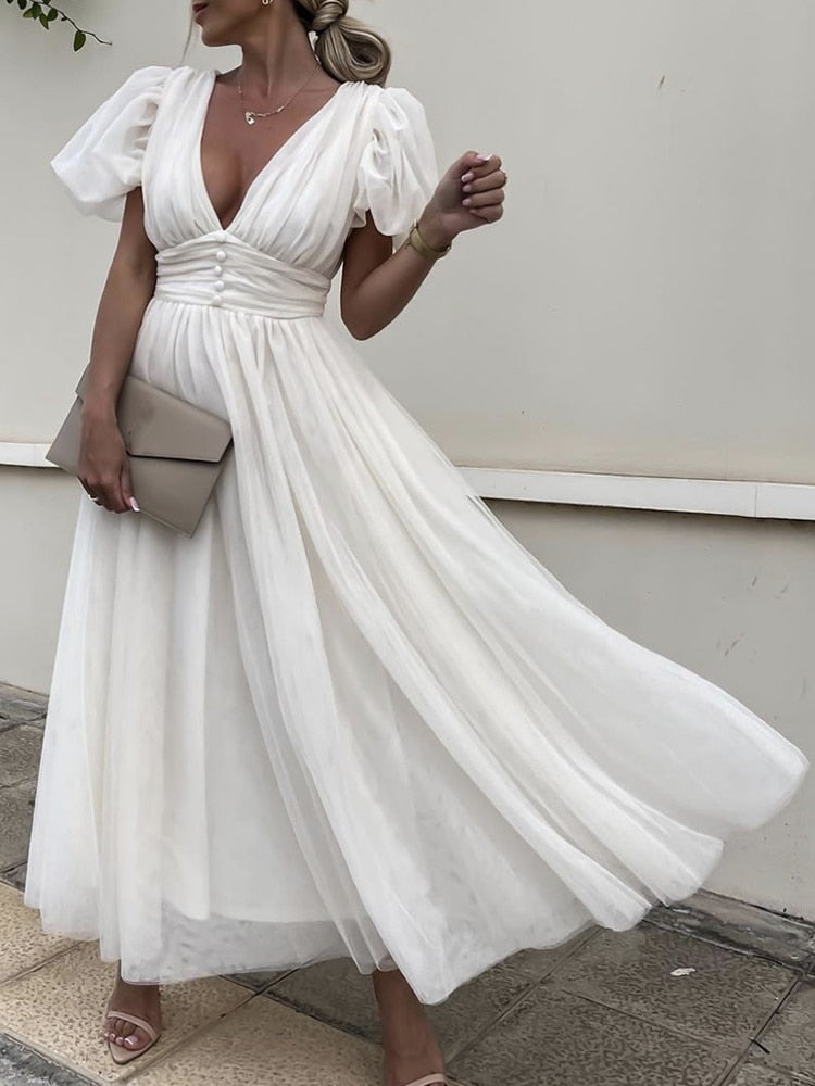 Abito Flaminia lungo elegante donna scollato 01 White Insane Dress