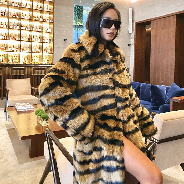 Faux Fur Coat With Tiger Pattern Fur And Long Artificial Hair Insane dress