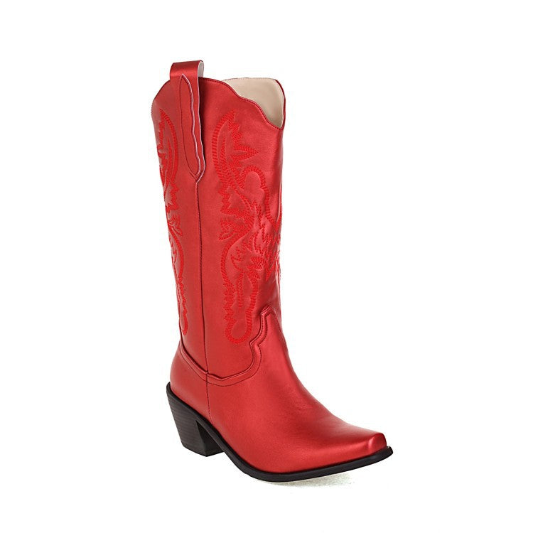 Embroidered Cowboy Western Boots Ladies Mid-Cut Red Insane dress