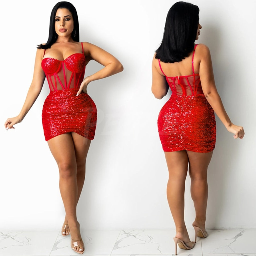 Sequin Mini Dress Cage Red MUST HAVE