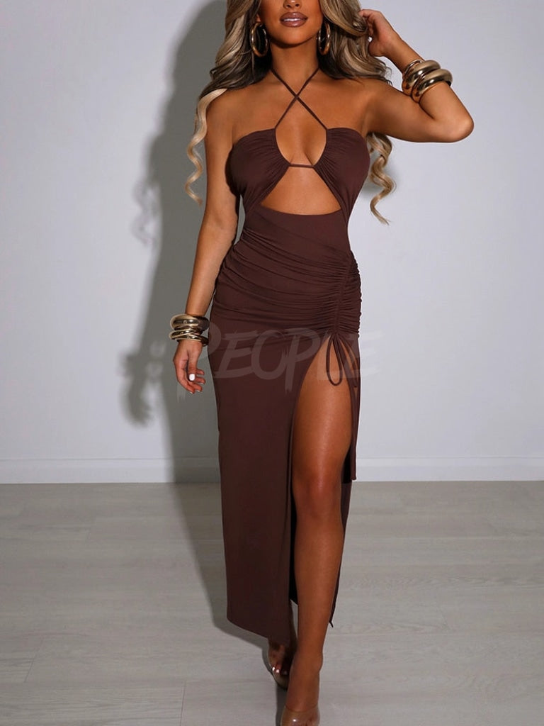 Backless abito lungo donna marrone Insane dress