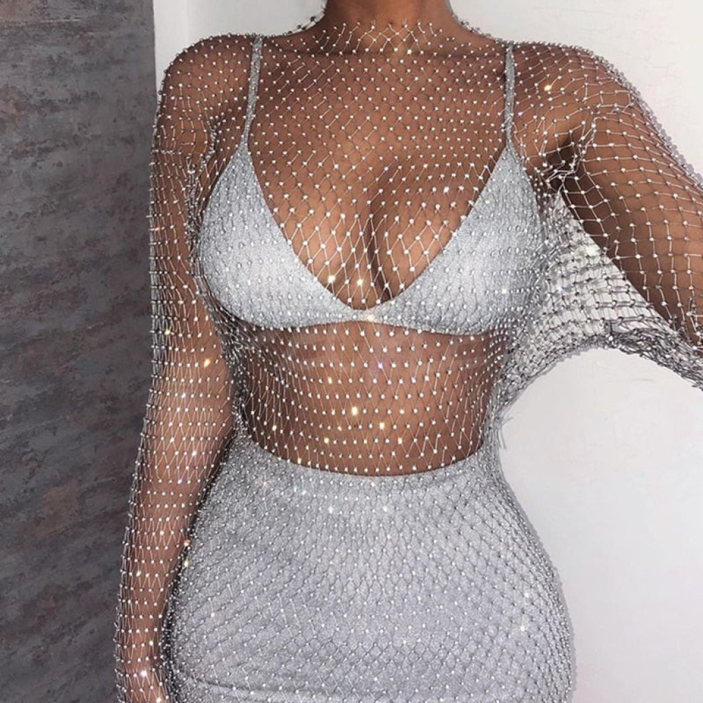 Shiny Mini Dress Silver One Size Insane dress